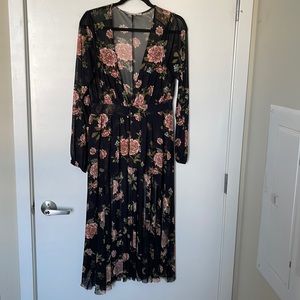 BLACK FLORAL SHEER CARDIGAN DRESS